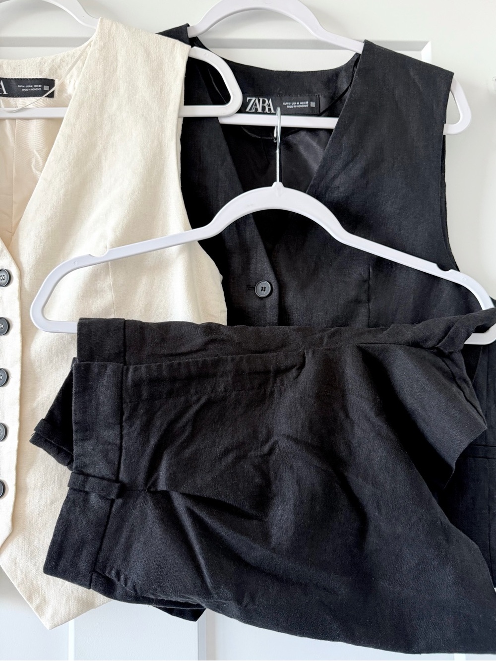 Zara Tailored Linen Blend Vest & High-Rise Shorts Set of 2 Black & Ecru Size M - Picture 12 of 15